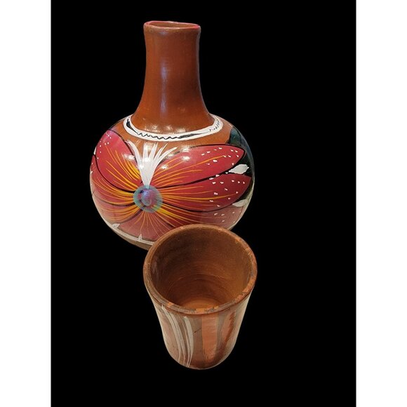 Handpainted Mexican Clay Water Jug With Floral Design & Gloss Finish - Picture 7 of 8